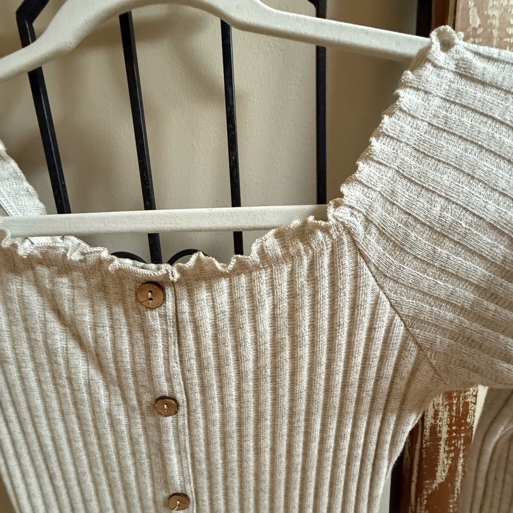 Chic Cream Ribbed Button-Down Dress - Picture 4 of 6